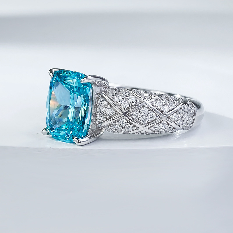 2.5Ct Luxury Cushion Cut Paraiba Gemstone Ring White Accent Band-Sterling Silver-lornajewelry