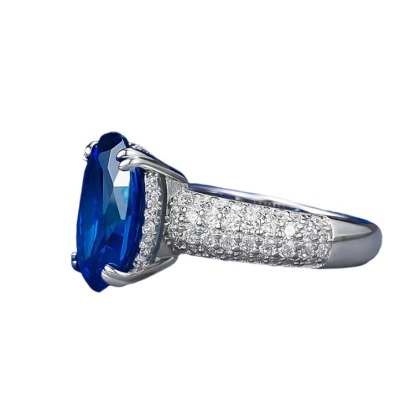 5Ct Oval Blue Gemstone Ring In Sterling Silver-Sterling Silver-lornajewelry