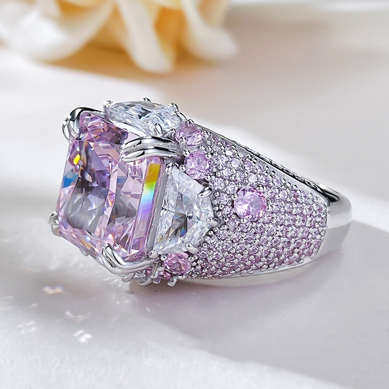 7Ct Luxury Lavender color Cushion Gemstone Side Stone Accents Ring-Sterling Silver-lornajewelry