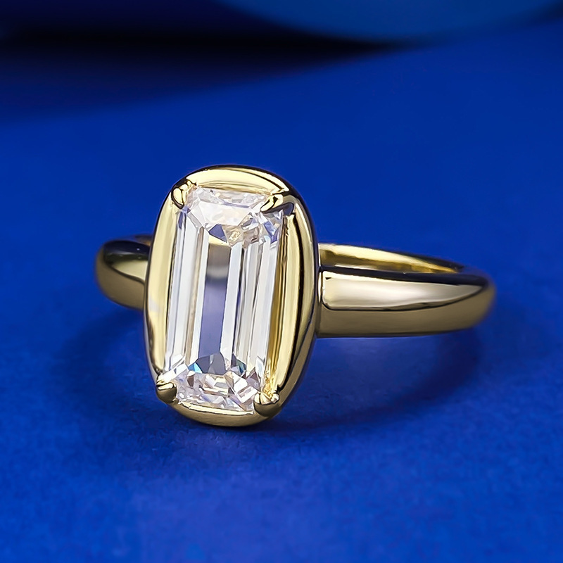 3.5Ct Solitaire Emerald Cut Gold Ring for Women-Sterling Silver-lornajewelry