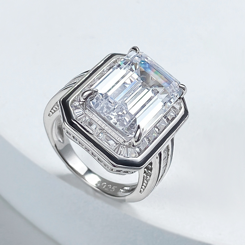 6.5Ct Emerald Cut White Gemstone Art Deco Design Ring-Sterling Silver-lornajewelry
