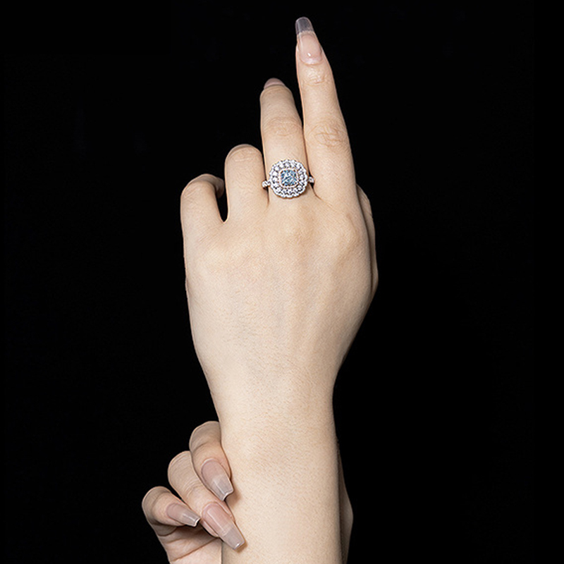 1Ct Exquisite Aquamarine Cushion Cut Double Halo Ring-Sterling Silver-lornajewelry