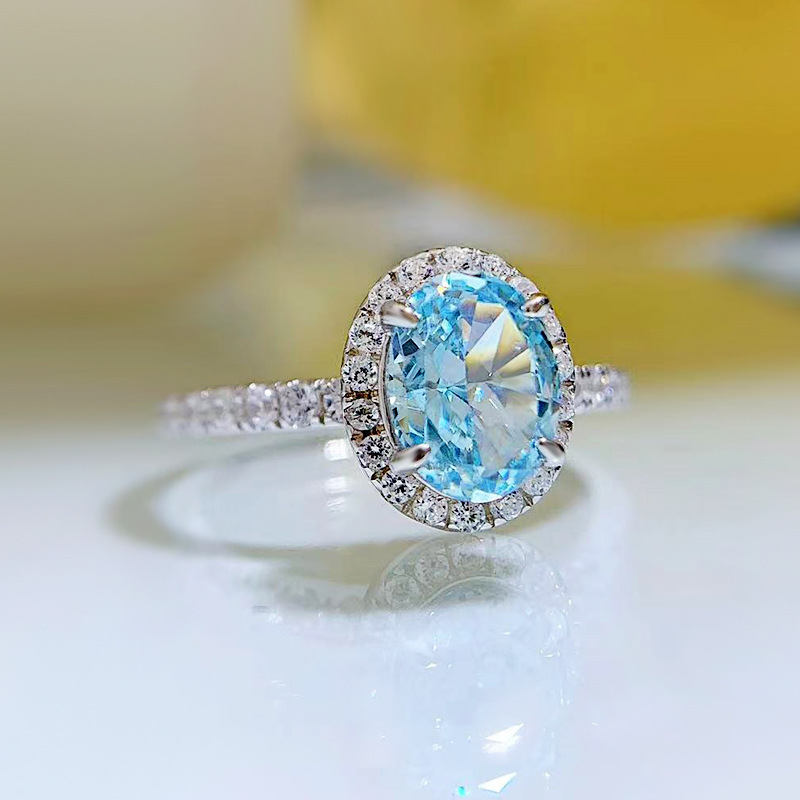 1.5Ct Oval Cut Aquamarine Halo Design Ring-Sterling Silver-lornajewelry