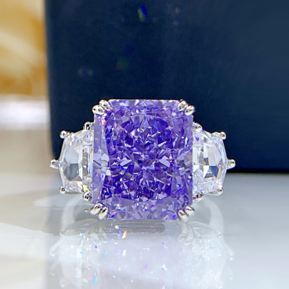 6Ct Purple Radiant Cut Three-Stone Ring-Sterling Silver-lornajewelry