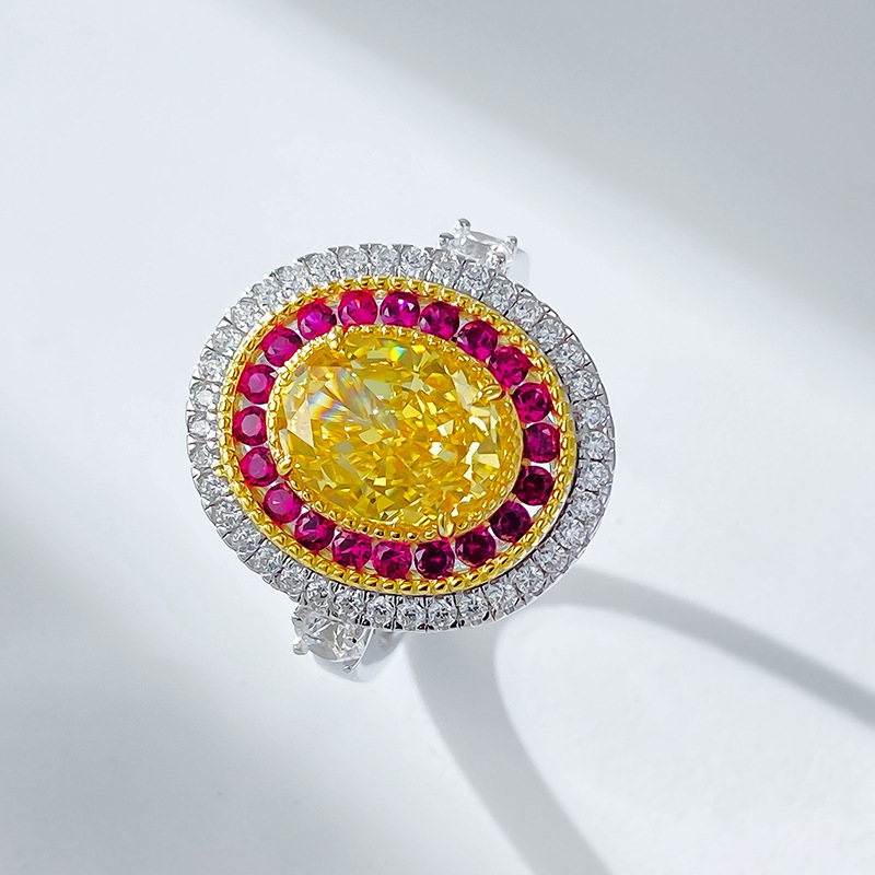 3Ct Luxury Yellow Oval Stone Double Halo Design Ring-Sterling Silver-lornajewelry