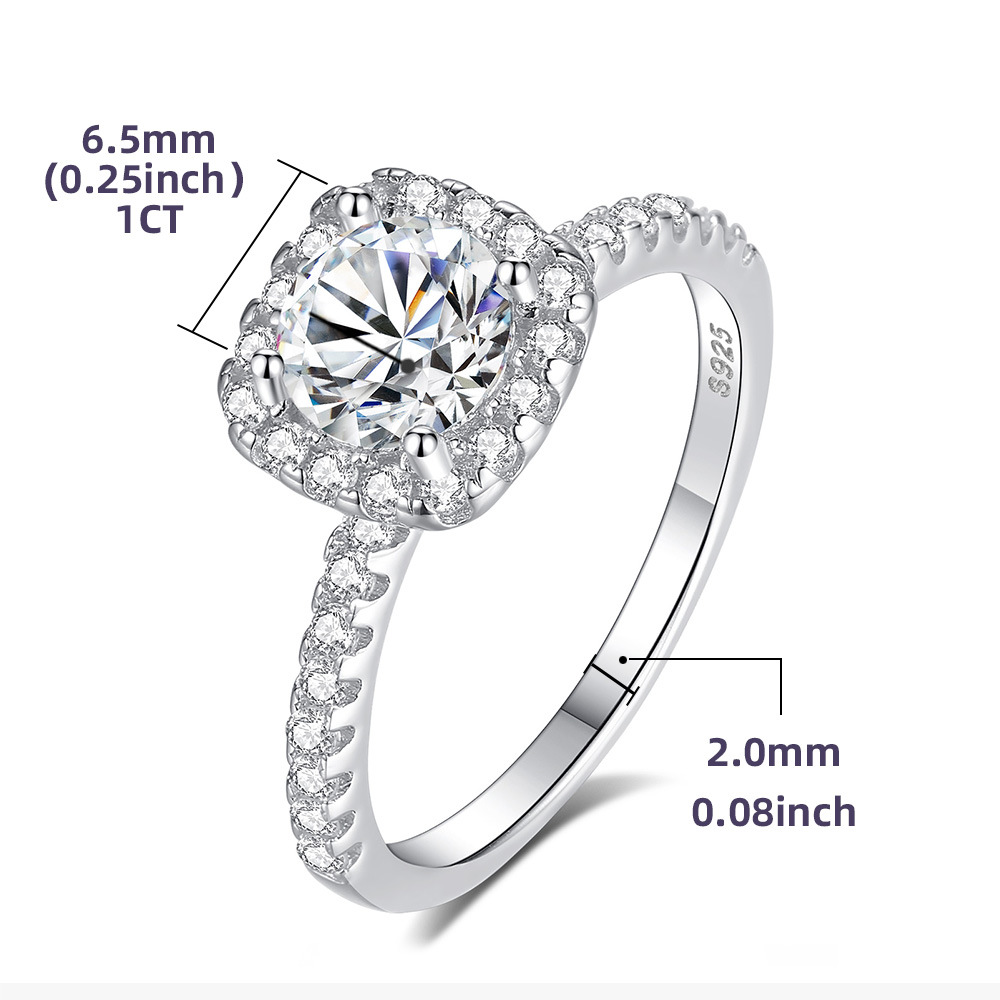 1Ct/2Ct Moissanite White Round Cut Halo Pave Setting Ring-Sterling Silver-lornajewelry