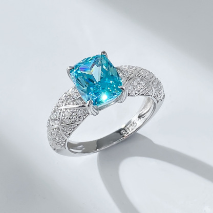 2.5Ct Luxury Cushion Cut Paraiba Gemstone Ring White Accent Band-Sterling Silver-lornajewelry