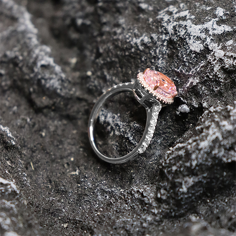 2.5Ct Oval Pink Gemstone Halo Ring Silver Band-Sterling Silver-lornajewelry