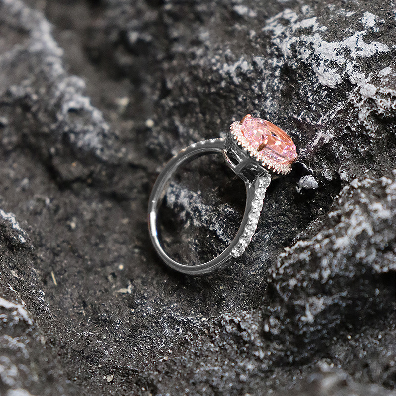 2.5Ct Oval Pink Gemstone Halo Ring Silver Band-Sterling Silver-lornajewelry