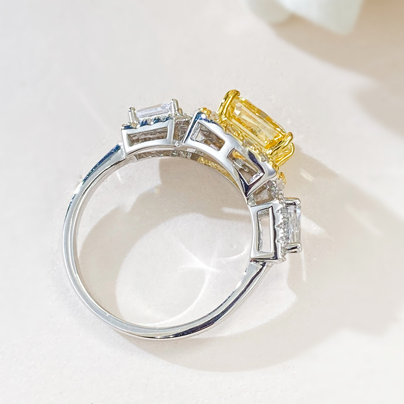 2Ct Yellow Cushion Gemstone Halo Side Stone Accents Ring-Sterling Silver-lornajewelry