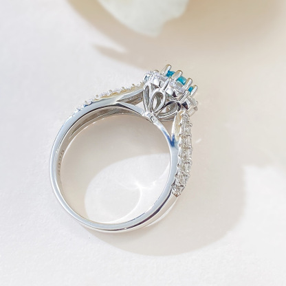 0.5Ct Elegant Round Cut Aquamarine Gemstone Halo Design Ring-Sterling Silver-lornajewelry