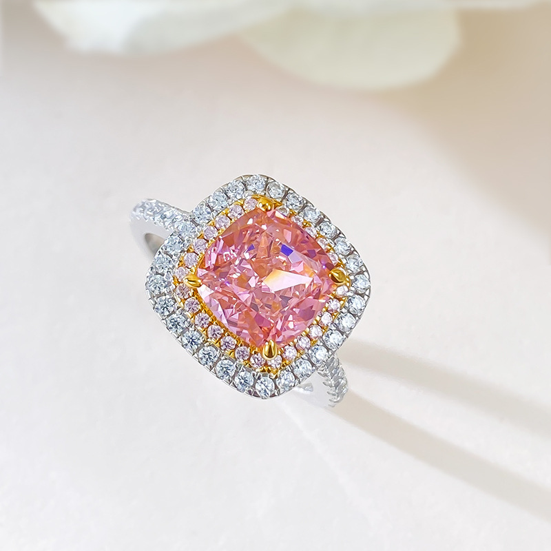 2.5Ct Cushion Cut Pink Gemstone Double Halo Design Ring-Sterling Silver-lornajewelry