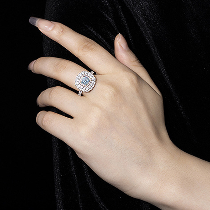 1Ct Exquisite Aquamarine Cushion Cut Double Halo Ring-Sterling Silver-lornajewelry