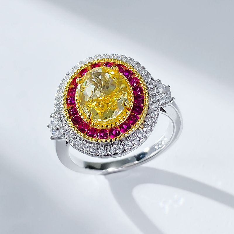 3Ct Luxury Yellow Oval Stone Double Halo Design Ring-Sterling Silver-lornajewelry