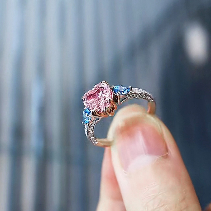 2.5Ct Pink Heart Cut Three-Stone Ring-Sterling Silver-lornajewelry