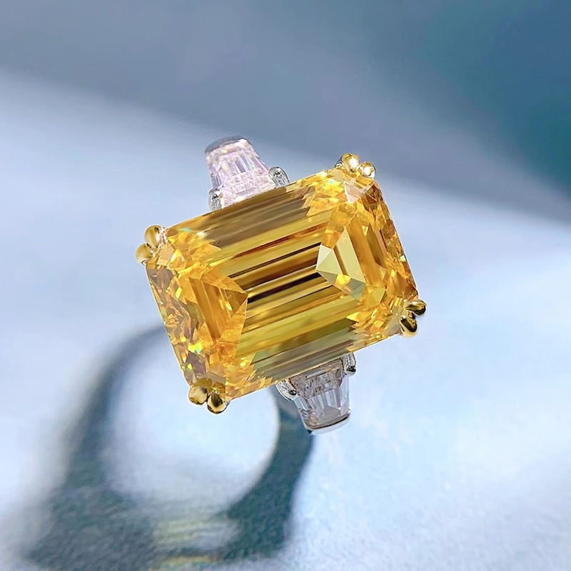 9Ct Yellow Emerald Cut Three-Stone Ring-Sterling Silver-lornajewelry