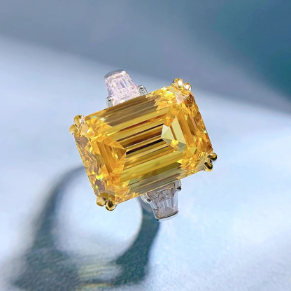 9Ct Yellow Emerald Cut Three-Stone Ring-Sterling Silver-lornajewelry