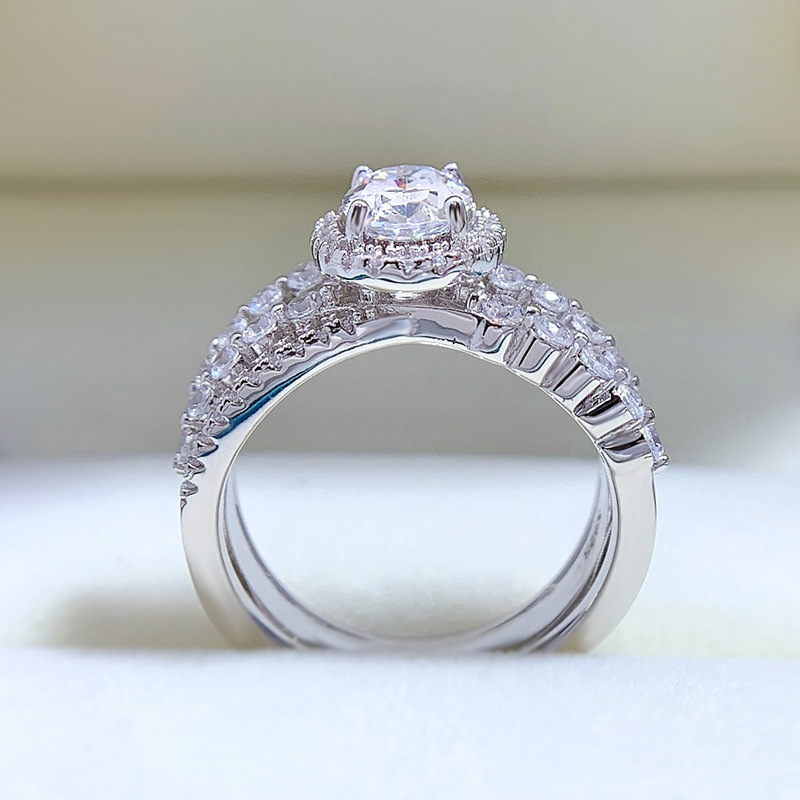1Ct White Oval Cut Triple Band Halo Ring-Sterling Silver-lornajewelry