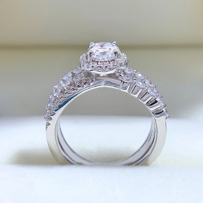 1Ct White Oval Cut Triple Band Halo Ring-Sterling Silver-lornajewelry