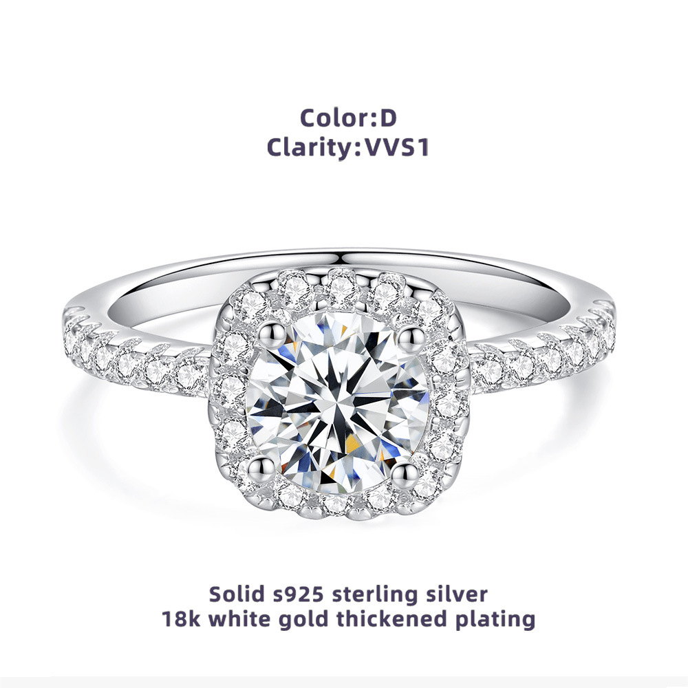 1Ct/2Ct Moissanite White Round Cut Halo Pave Setting Ring-Sterling Silver-lornajewelry