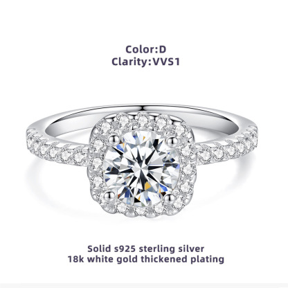1Ct/2Ct Moissanite White Round Cut Halo Pave Setting Ring-Sterling Silver-lornajewelry