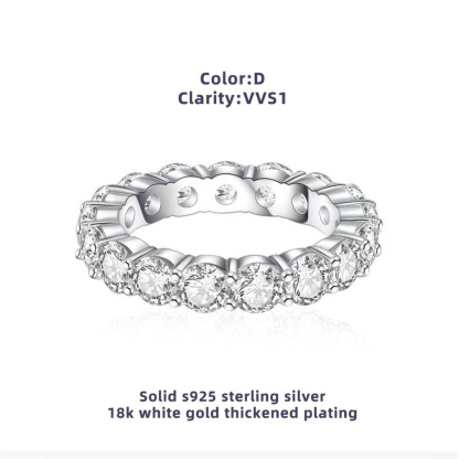 Moissanite Full Eternity Wedding Band Stackable Ring In Sterling Silver-Sterling Silver-lornajewelry