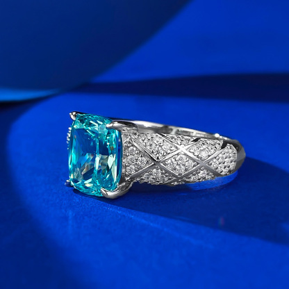 2.5Ct Luxury Cushion Cut Paraiba Gemstone Ring White Accent Band-Sterling Silver-lornajewelry