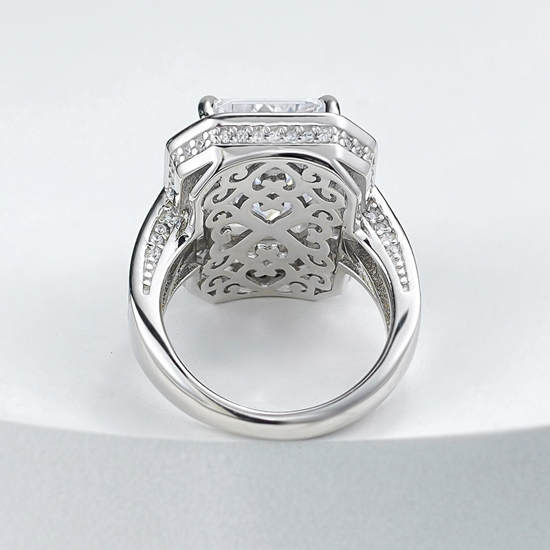 6.5Ct Emerald Cut White Gemstone Art Deco Design Ring-Sterling Silver-lornajewelry