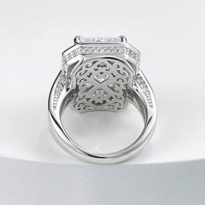 6.5Ct Emerald Cut White Gemstone Art Deco Design Ring-Sterling Silver-lornajewelry