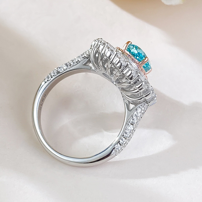 2.5Ct Luxury Oval Paraiba Color Gemstone Double Halo Design Ring-Sterling Silver-lornajewelry