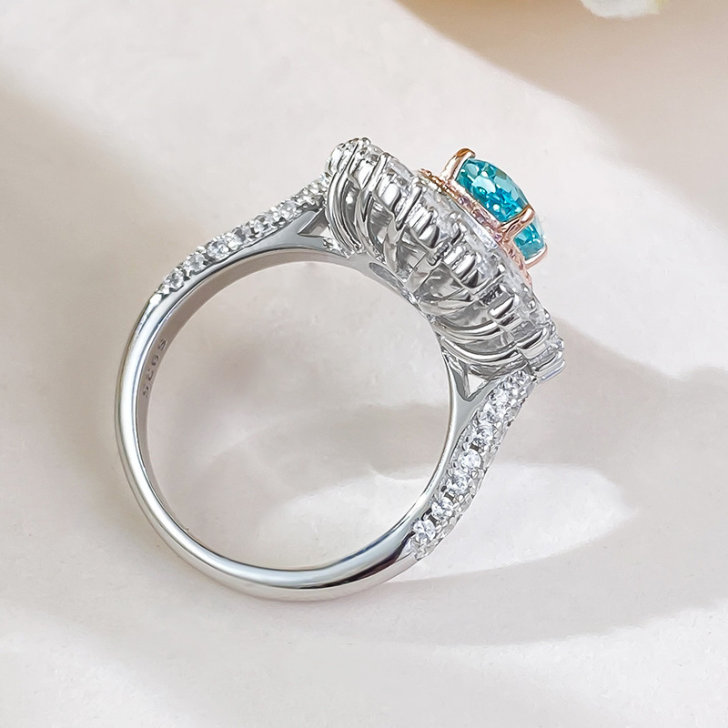 2.5Ct Luxury Oval Paraiba Color Gemstone Double Halo Design Ring-Sterling Silver-lornajewelry