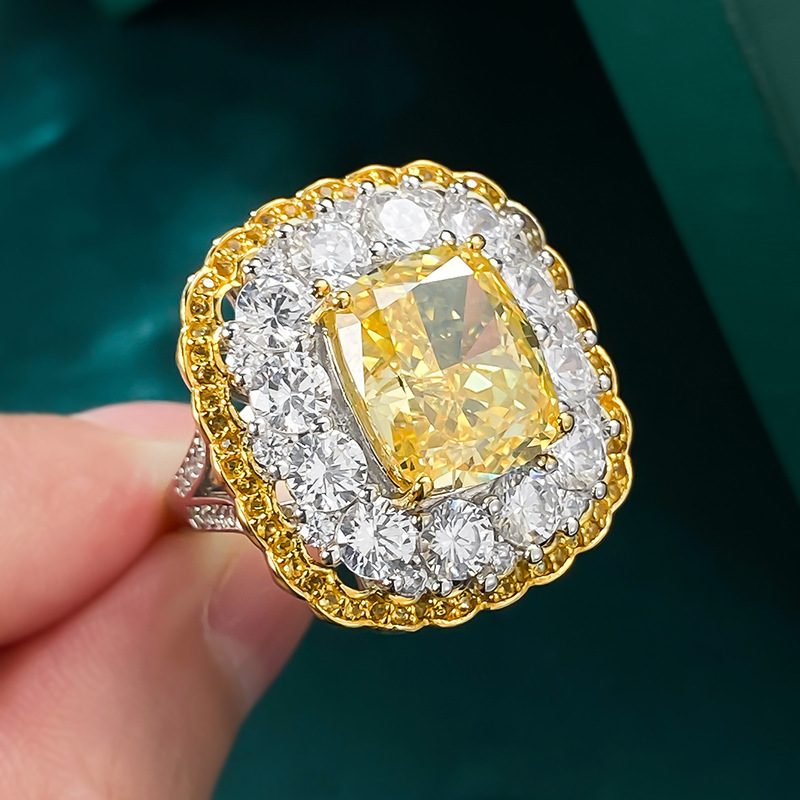 6.0Ct Luxury Yellow Cushion Gemstone Double Halo Design Ring-Sterling Silver-lornajewelry