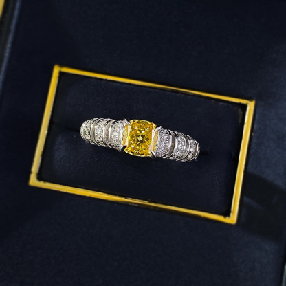 1Ct Luxury Yellow Cushion Gemstone Ring White Accent Band-Sterling Silver-lornajewelry
