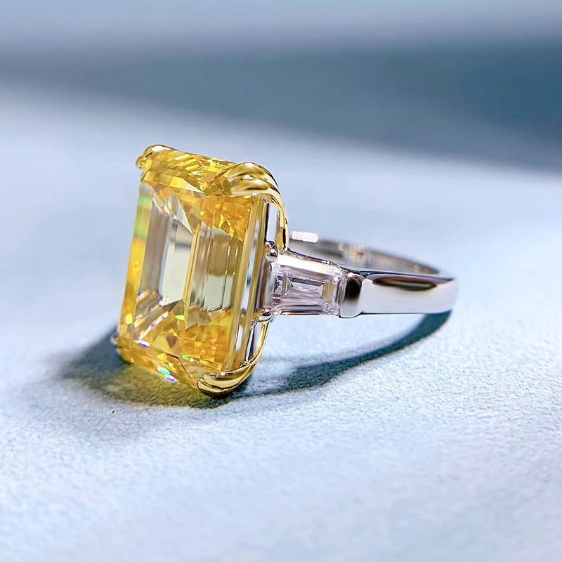 9Ct Yellow Emerald Cut Three-Stone Ring-Sterling Silver-lornajewelry