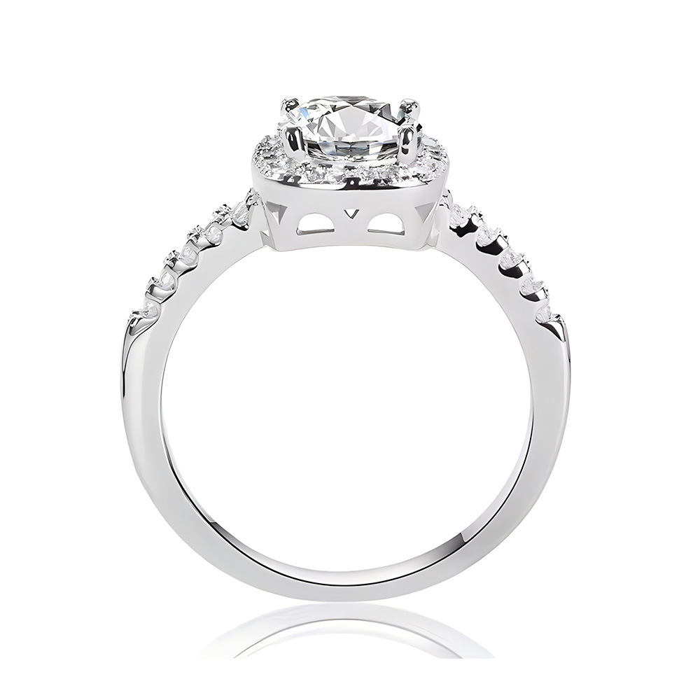 1Ct/2Ct Moissanite White Round Cut Halo Pave Setting Ring-Sterling Silver-lornajewelry