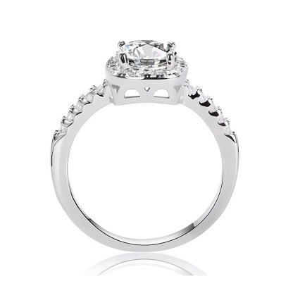1Ct/2Ct Moissanite White Round Cut Halo Pave Setting Ring-Sterling Silver-lornajewelry