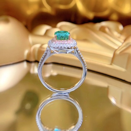 3.5Ct Cushion Cut Green Gemstone Double Halo Ring-Sterling Silver-lornajewelry