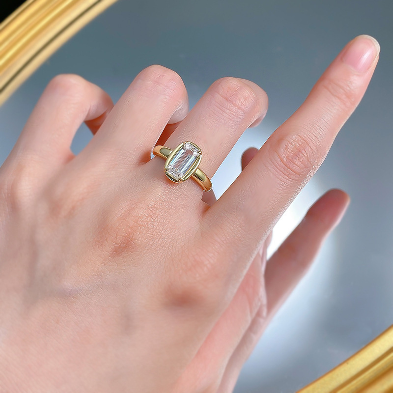 3.5Ct Solitaire Emerald Cut Gold Ring for Women-Sterling Silver-lornajewelry
