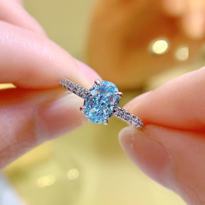 1.5Ct Oval Cut Aquamarine Blue Gemstone Ring-Sterling Silver-lornajewelry