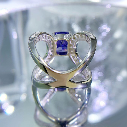 2Ct Blue Sapphire Cushion Cut Diamond Accent Unique Design Ring-Sterling Silver-lornajewelry