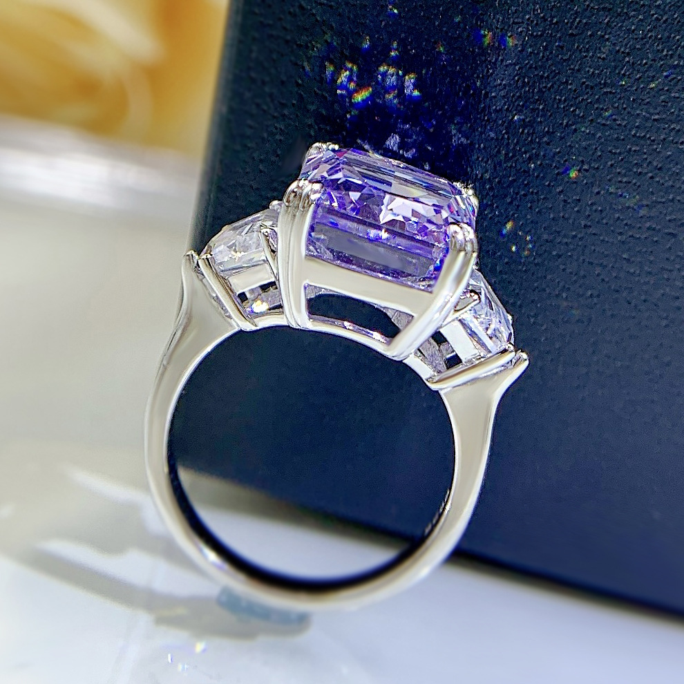 6Ct Purple Radiant Cut Three-Stone Ring-Sterling Silver-lornajewelry