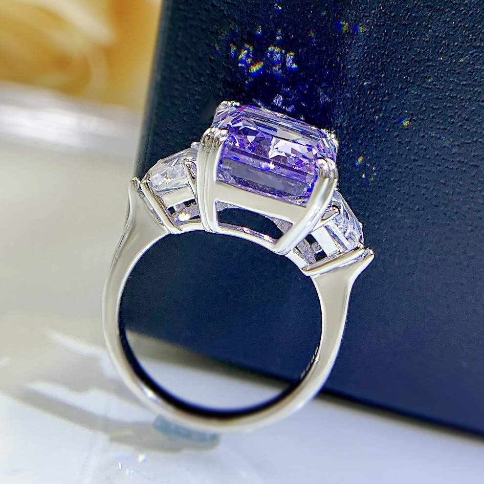 6Ct Purple Radiant Cut Three-Stone Ring-Sterling Silver-lornajewelry