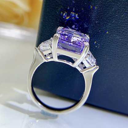 6Ct Purple Radiant Cut Three-Stone Ring-Sterling Silver-lornajewelry