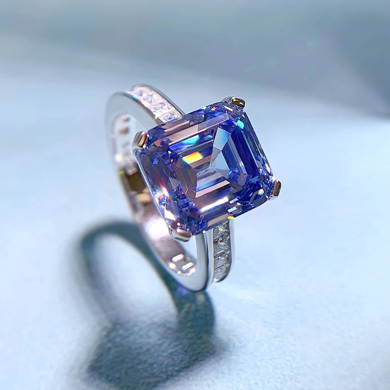5.5Ct Blue Asscher Cut Pave Ring-Sterling Silver-lornajewelry