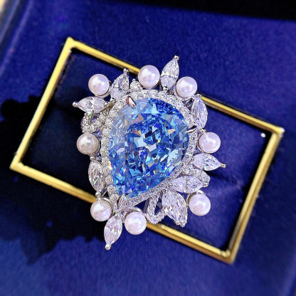 8Ct Luxury Pear Cut Aquamarine Pearl Accents Ring-Sterling Silver-lornajewelry