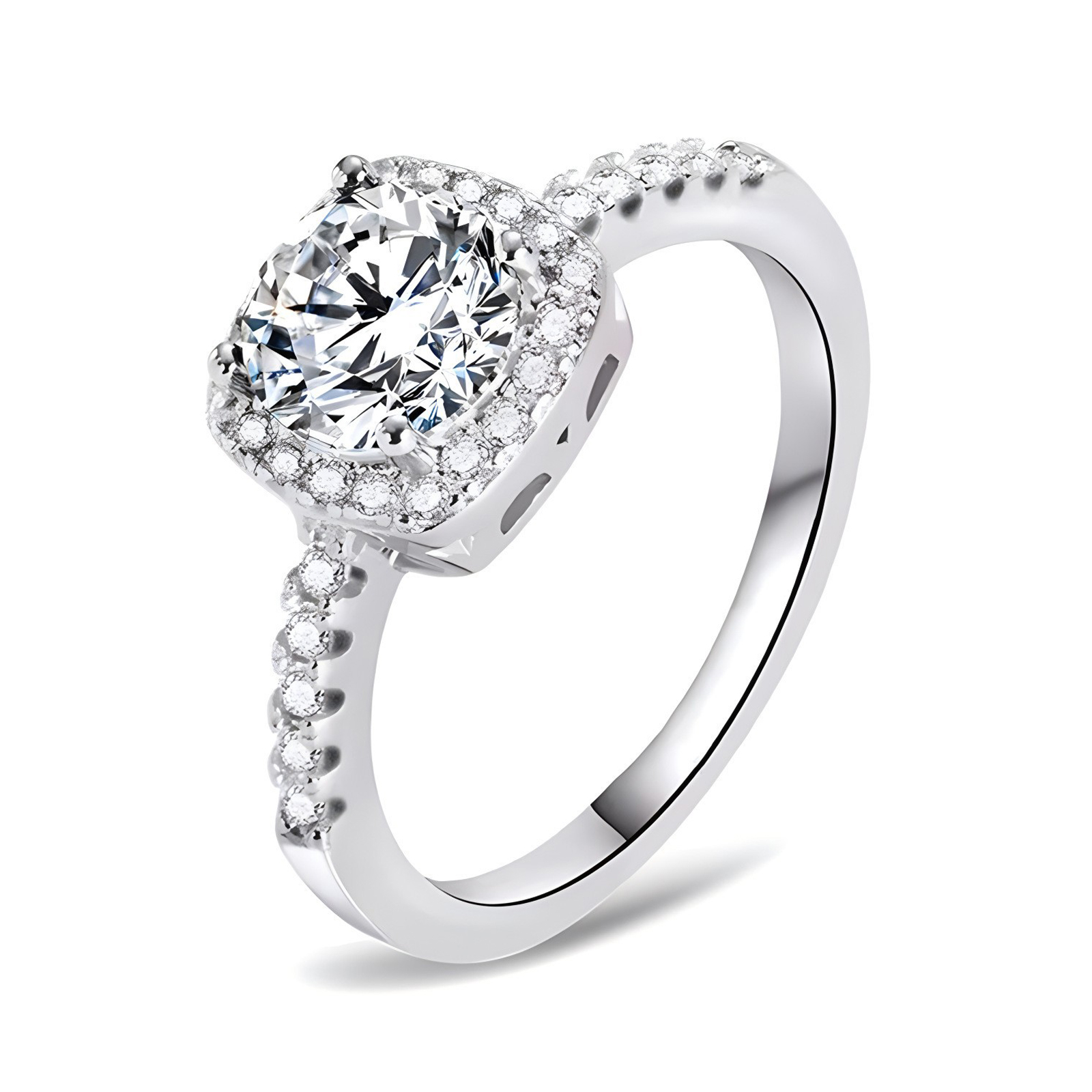 1Ct/2Ct Moissanite White Round Cut Halo Pave Setting Ring-Sterling Silver-lornajewelry