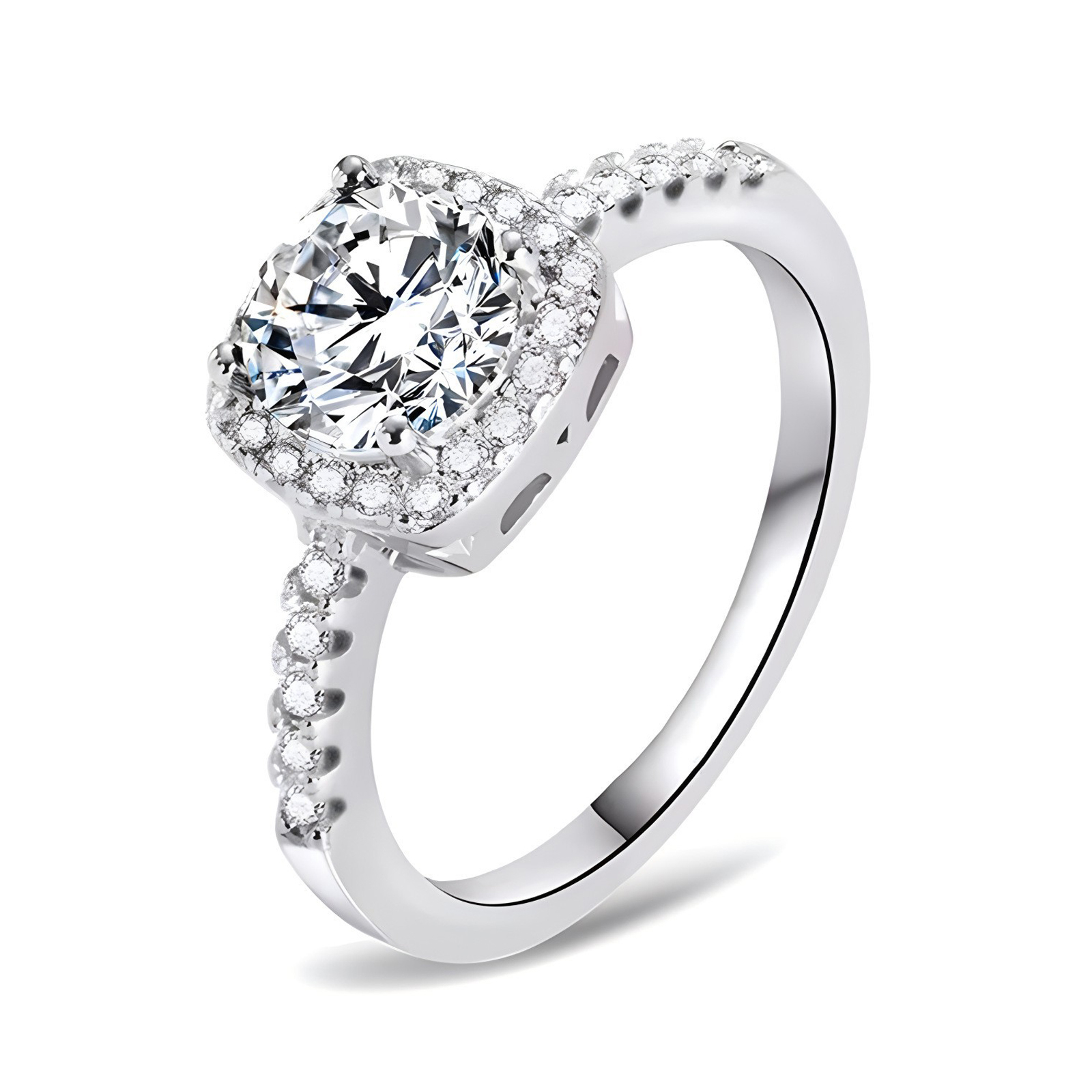 1Ct/2Ct Moissanite White Round Cut Halo Pave Setting Ring-Sterling Silver-lornajewelry