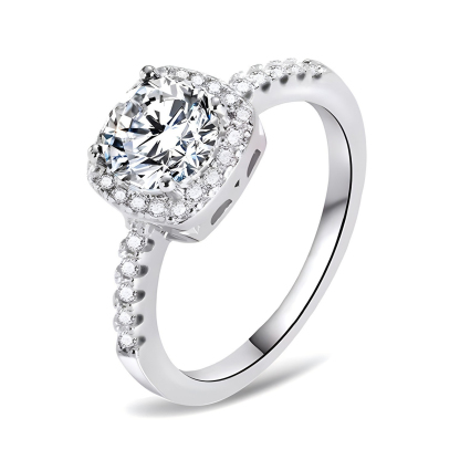 1Ct/2Ct Moissanite White Round Cut Halo Pave Setting Ring-Sterling Silver-lornajewelry