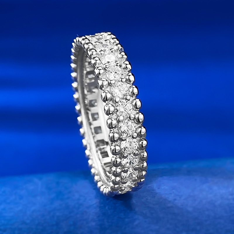 White Round Cut Double Row Pave Band-Sterling Silver-lornajewelry