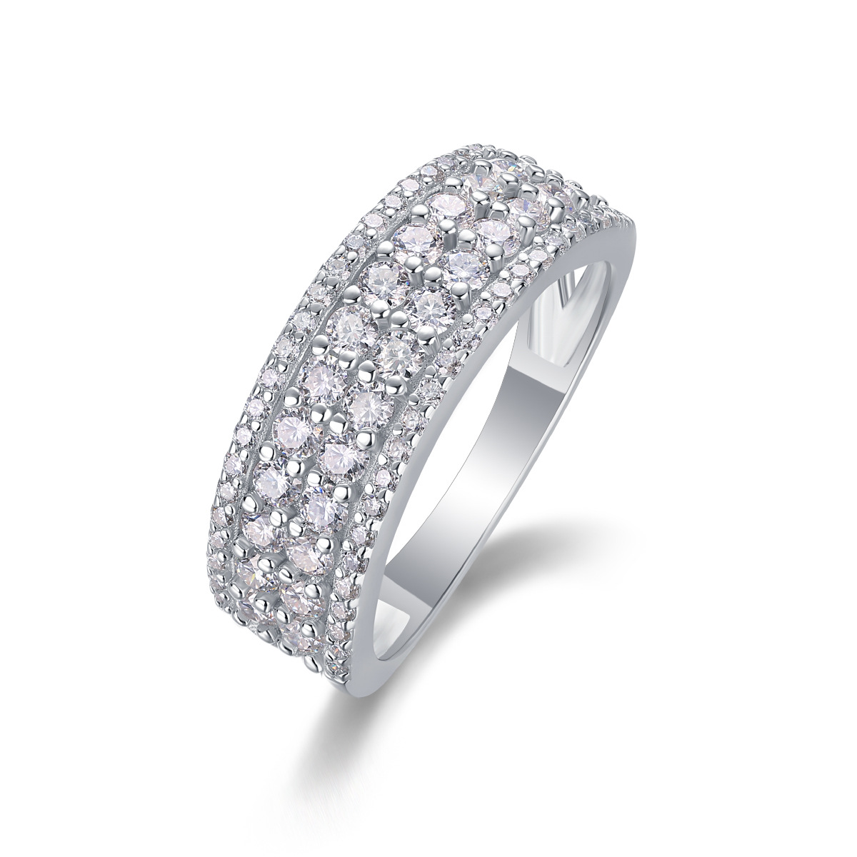 Moissanite Quadruple Row Pave Half Eternity Wedding Band Ring-Sterling Silver-lornajewelry